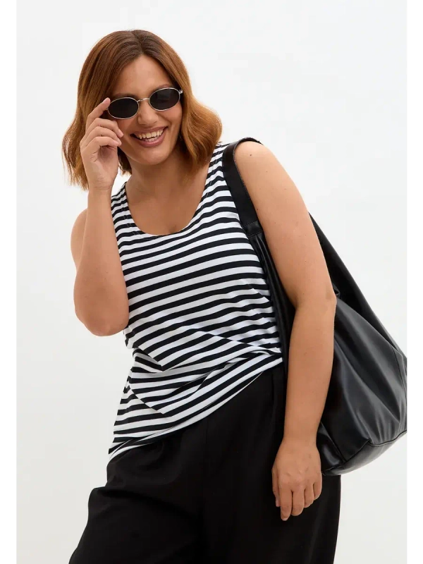 Майка базовая под пиджак удлиненная оверсайз тельняшка/чёрный