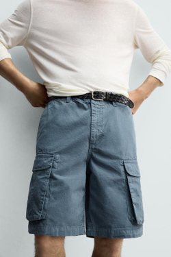 ZARA ШОРТЫ КАРГО RELAXED FIT, СИНИЙ