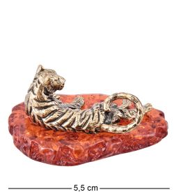 Народные промыслы AM-3973 Фигурка «Тигр Саванна Лежащий» (латунь, янтарь)