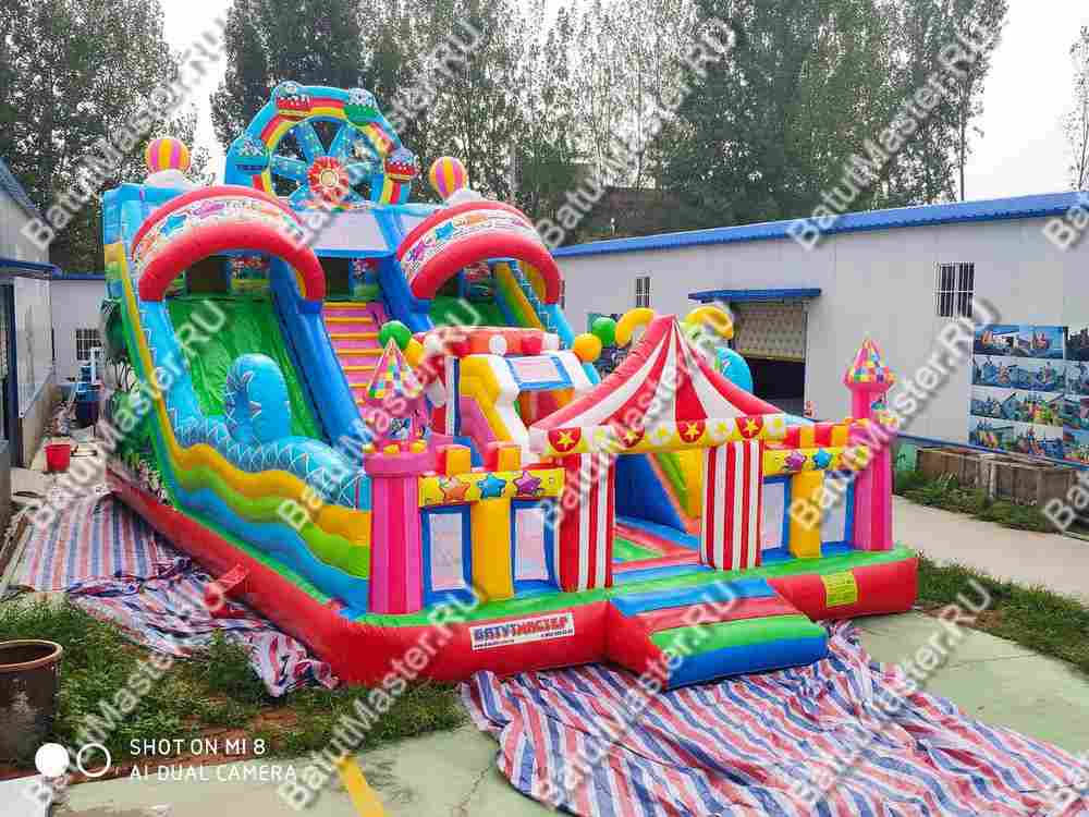 Коммерческий надувной батут "Парк развлечений 2" 12*7*7 м без фигуры клоуна