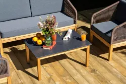 "Канны" лаунж-зона 4-местная из роупа со столиком "Канны" (серый гранит), основание дуб, роуп коричневый