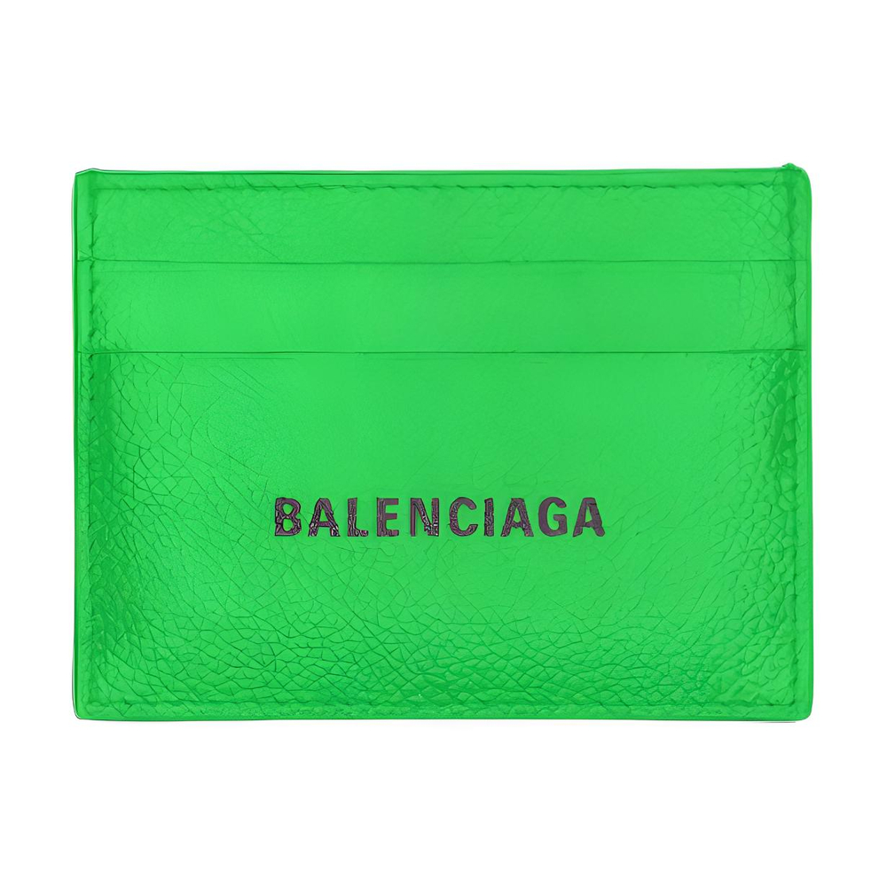 Balenciaga Cash Letter Print Cow Leather Card Holder Card Holder Men"s Green