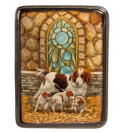 Народные промыслы ШК-65/ 5 Шкатулка «Собаки» исп. Даньшин