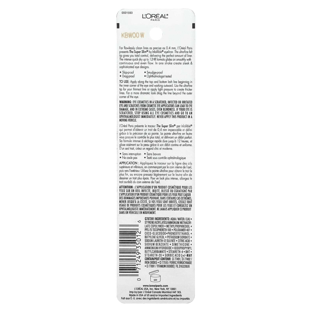 L'Oréal, Infallible, супертонкая жидкая подводка для глаз, коричневый цвет 401, 1 мл (0,034 жидк. унц.)