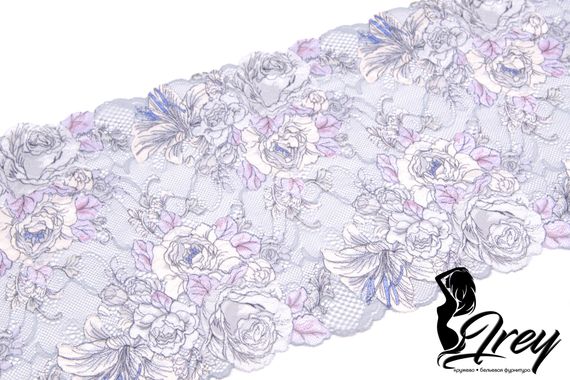 03-219 Кружево эластичное 22 см, лаванда/лиловый/серебро