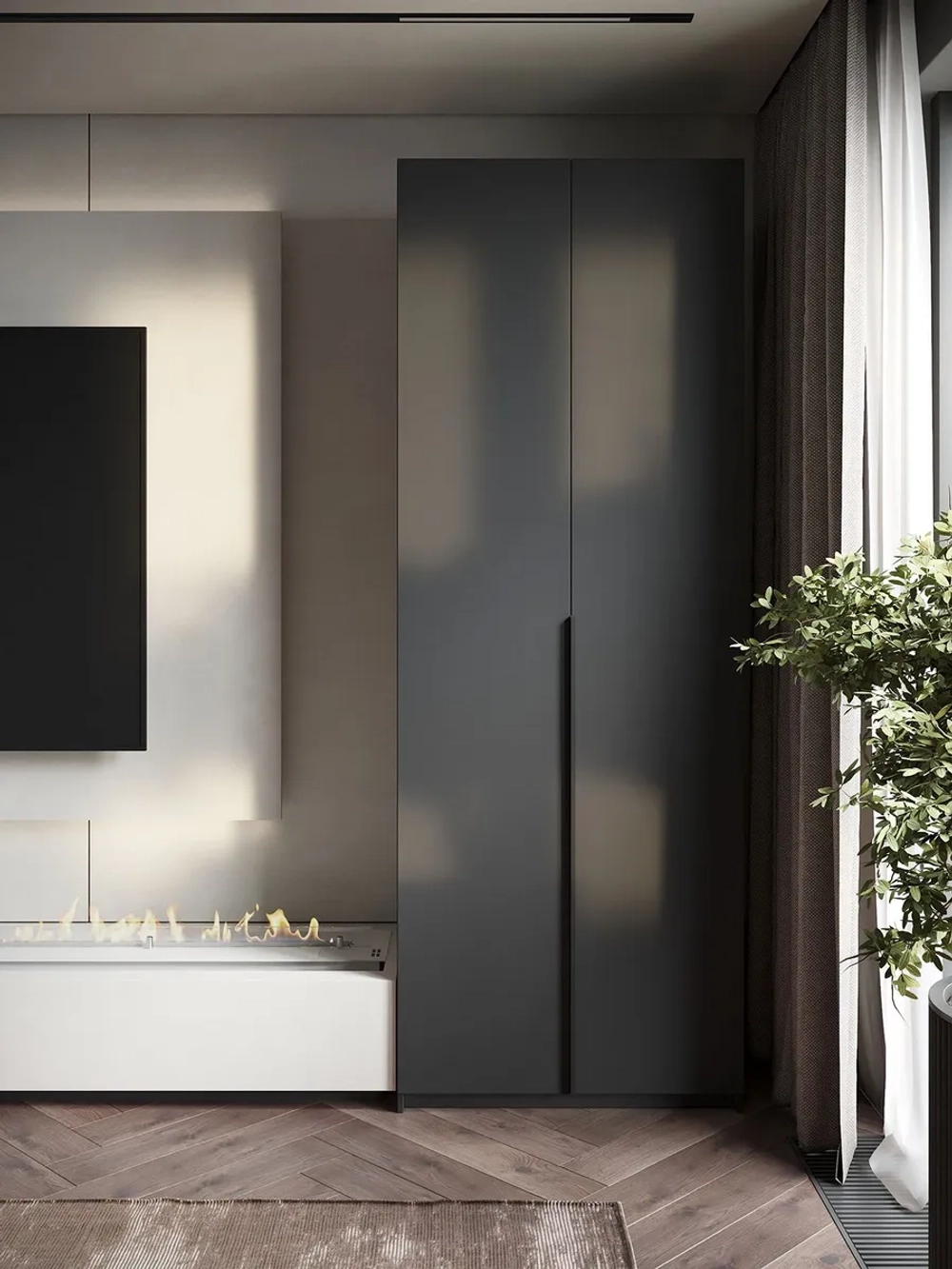 Шкаф Распашной Темно-серый 81х220x52,5 SOHO полки и ручка