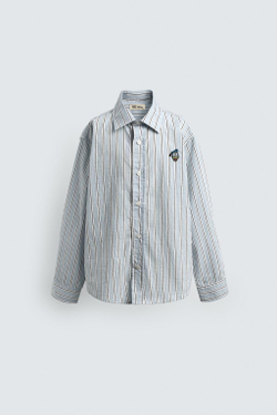 ZARA X DISNEY РУБАШКА В ПОЛОСКУ С НАШИВКОЙ DONALD DUCK, НЕБЕСНО-ГОЛУБОЙ