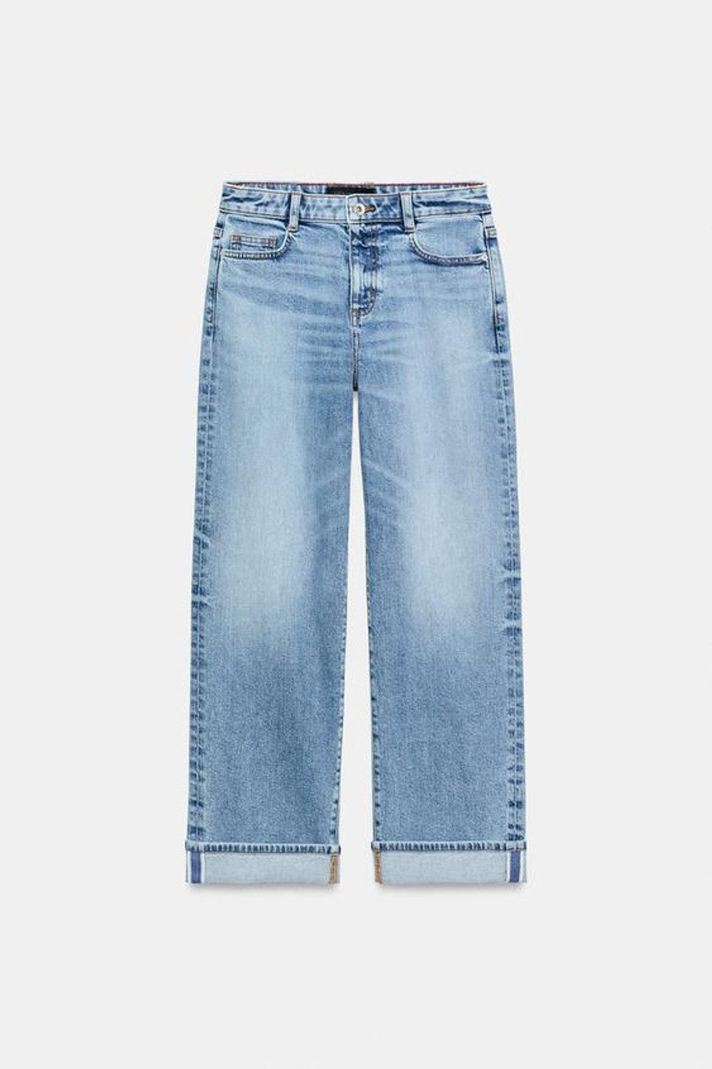 ZARA ДЖИНСЫ Z.07 RELAXED FIT СО СРЕДНЕЙ ПОСАДКОЙ И ОТВОРОТАМИ, ВЫЦВЕТШИЙ СИНИЙ