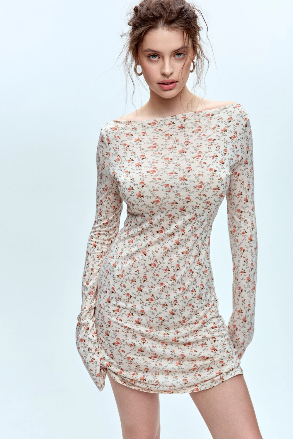 Платье мини LONG SLEEVE TEA ROSE