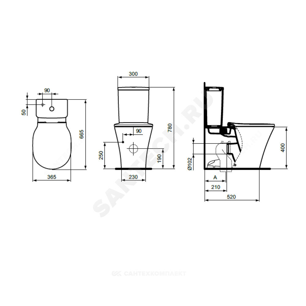 Чаша унитаза горизонтальный выпуск без сиденья белая CONNECT AIR AquaBlade Ideal Standard E009701