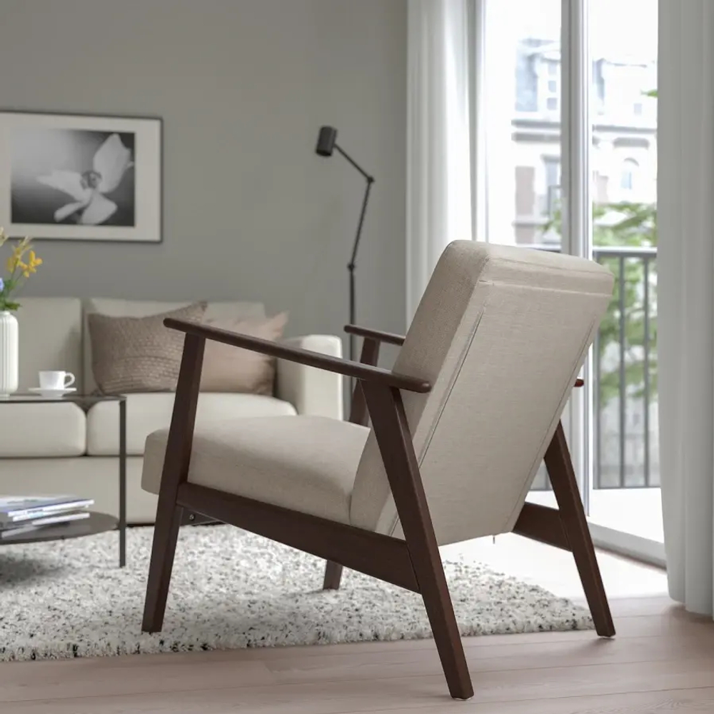Кресло - EKENÄSET IKEA/ЭКЕНЭСЕТ ИКЕА, 76х64 см, бежевый