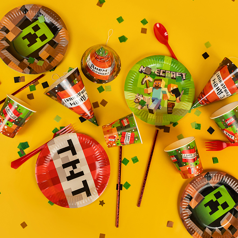 Тарелки (7''/18 см) Пиксели, Ассорти, 6 шт.