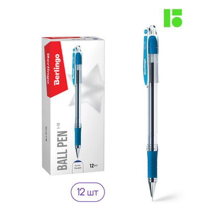 Набор Ручка шариковая Berlingo I-10 синяя, 0.4мм,  резиновый грип, набор 12 штук