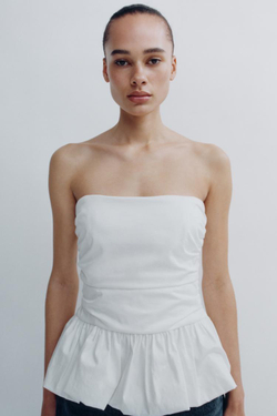 ZARA ОБЪЕМНЫЙ ТОП ИЗ ПОПЛИНА, БЕЛЫЙ