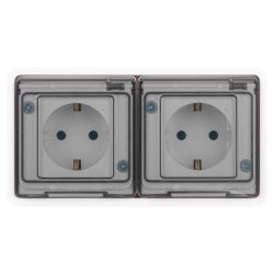 Розетка ЭРА Эксперт 11-2523-01 2х2P+E гориз. IP55, 16A-250В, СУ, белый