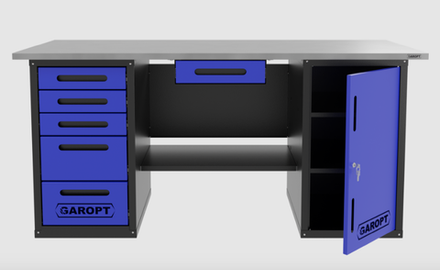 Верстак с ящиком двухтумбовый дверь/5 ящиков, синий 1800*700 Garopt, GT1800DY1Y5.blue