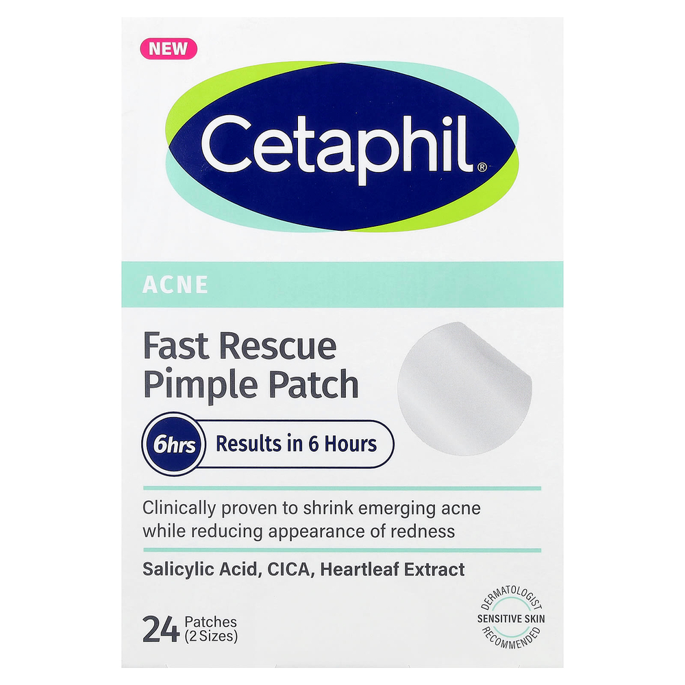 Cetaphil, Fast Rescue, патч от прыщей, для чувствительной кожи, 24 патча (2 размера)