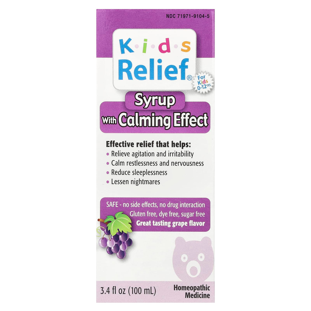 Homeolab USA, Kids Relief®, успокаивающий сироп, для детей от 0 до 12 лет, с виноградом, 100 мл (3,4 жидк. унц.)