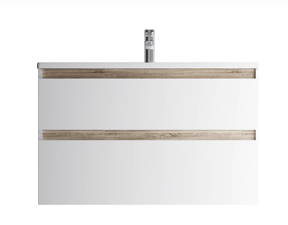 Тумба подвесная белая глянцевая 100см с выдвижными ящиками с раковиной