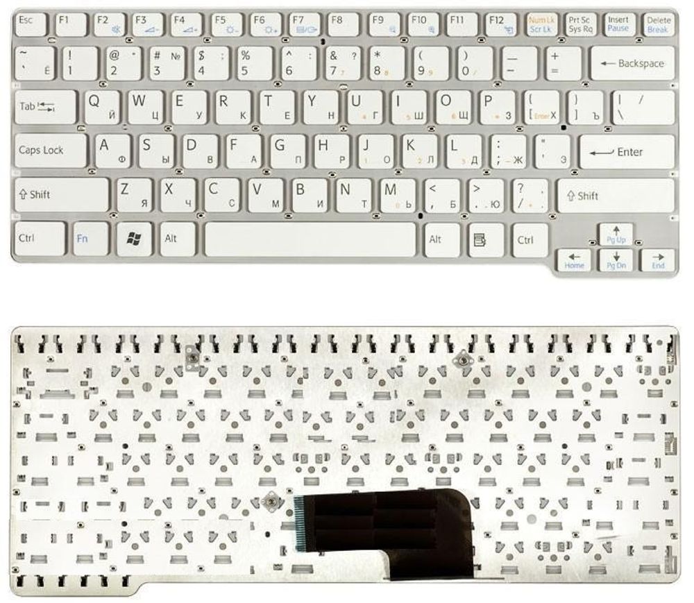 Клавиатура для ноутбука Sony Vaio VPC-CW, VGN-CW, VGNCW Series (Плоский Enter. Белая, без рамки)