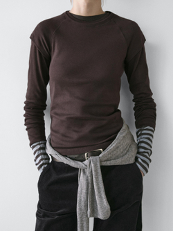 Massimo Dutti Меланжевая футболка в рубчик с длинными рукавами, коричневый