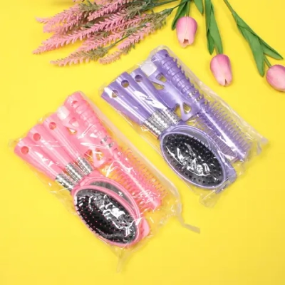 Расчески в наборе 3шт, зеркало и заколка в косметичке «Beauty Home», цвет черный, розовый, сиреневый, синий и красный, 25,5*14,5см