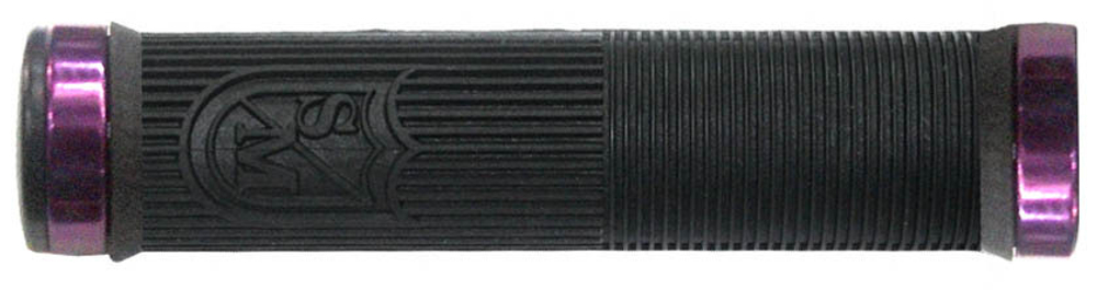 Грипсы ODI S&M D30SMB-B черные, с фиолетовыми алюм грипстопами с одной стороны, 130мм.