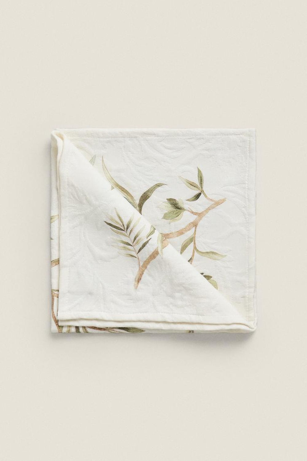 ZARA HOME ЦВЕТОЧНАЯ ЖАККАРДОВАЯ ХЛОПКОВАЯ САЛФЕТКА (КОМПЛЕКТ ИЗ 2 ПРЕДМЕТОВ), ЗЕЛЕНЫЙ