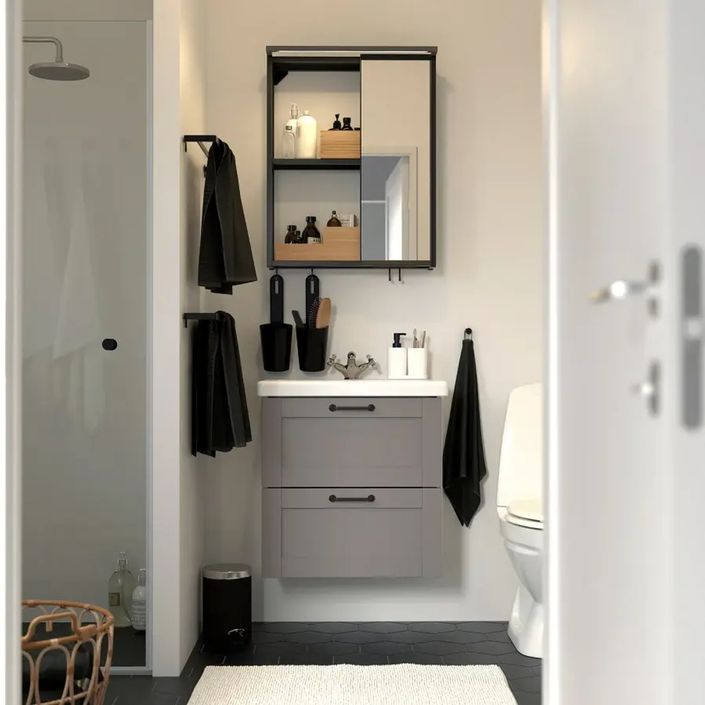 Комбинация для ванной - IKEA ENHET, 64х43х65 см, серый/антрацит, ЭНХЕТ ИКЕА