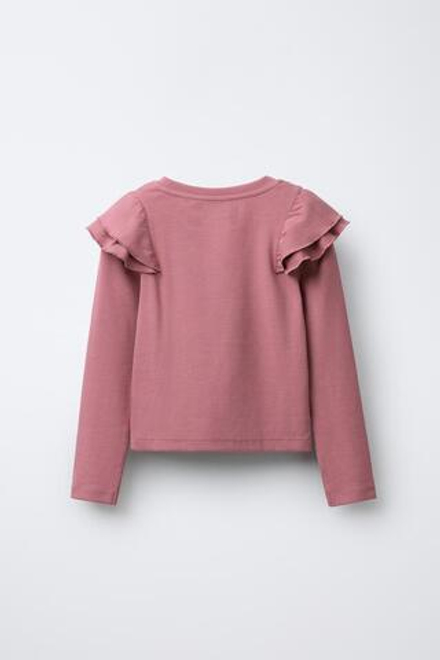 ZARA ЛОНГСЛИВ В РУБЧИК С ВОЛАНАМИ, РОЗОВЫЙ
