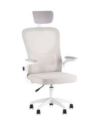 Кресло офисное TopChairs Core серый с подголовником пластик белый