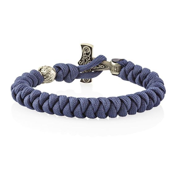 Браслет из синего паракорда с молотом Тора Мьёльнир и медведем из мельхиора, фото 3