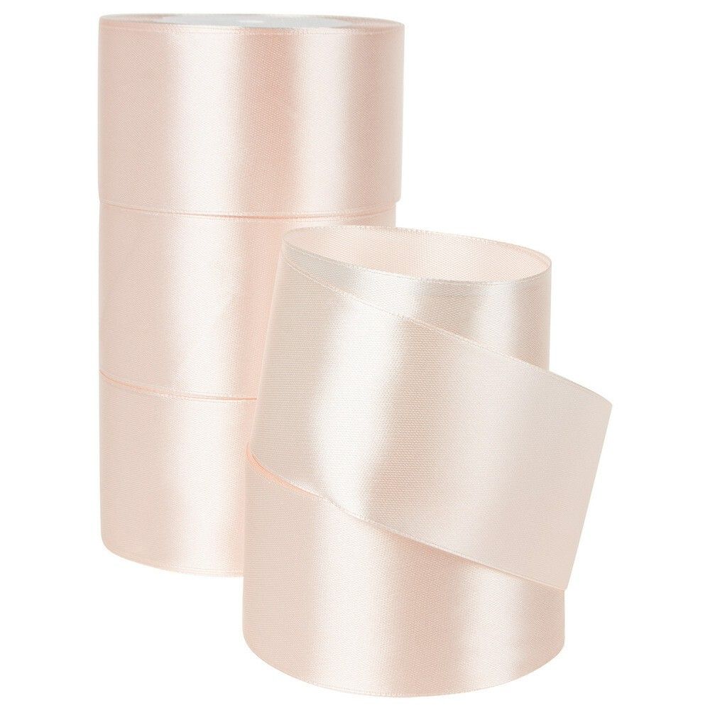 Лента атласная 5см*22,85м КРЕМОВО-РОЗОВЫЙ