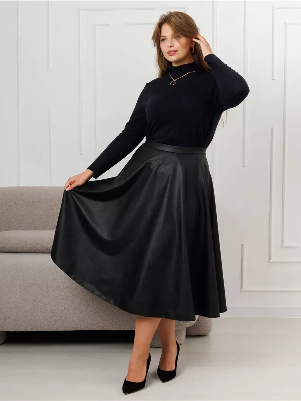 Юбка кожаная миди