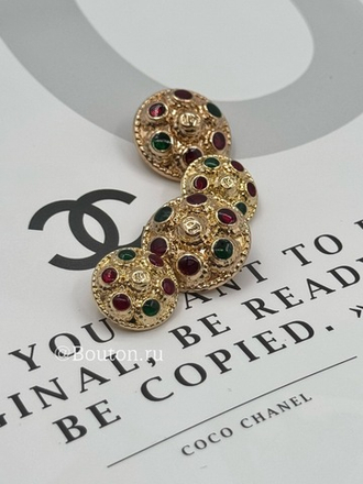 Пуговицы Шан. золотистые с красно-зелеными деталями