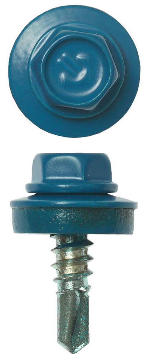 Саморезы СКМ кровельные, RAL 5009 небесно-голубой, 19 х 5.5 мм, 2 500 шт, для металлических конструкций, ЗУБР