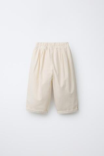 ZARA БРЮКИ BALLOON ИЗ ХЛОПКА С НАШИВКОЙ, СВЕТЛО-БЕЖЕВЫЙ