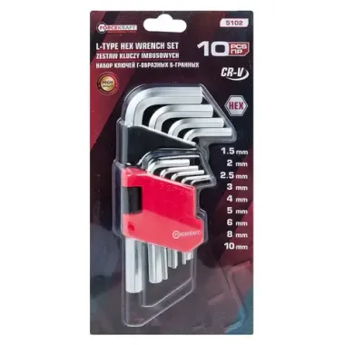 Набор ключей 6-гранных Г-образных 10пр.(1.5, 2, 2.5, 3-6, 8, 10мм)в пластиковом держателе FORCEKRAFT FK-5102