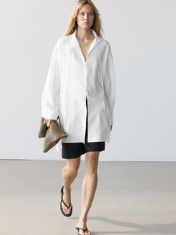 Massimo Dutti Льняная рубашка свободного кроя с воротником-стойкой, белый