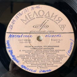 Винтажная виниловая пластинка LP Сборник Песни И Марши, Посвященные Советской Милиции (СССР 1971) В. Макаров Незримый Бой