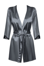 Серый атласный халатик с кружевом на рукавах Satinia Robe LXL (46-48) (Цвет: серый)