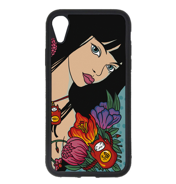 Чехол пластиковый для айфона XR "Девушка и манеки-неко"