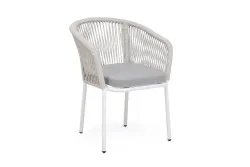 "Марсель" стул плетеный из роупа, каркас алюминий белый муар, роуп светло-серый меланж круглый tex, ткань светло-серая