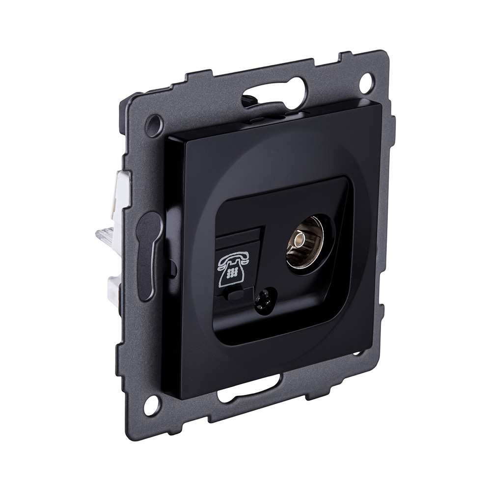 Розетка двойная TV (мама) + телефонная розетка RJ11, черный Kollinger REA-013BK для Aspekt, Eleganz, Reflex