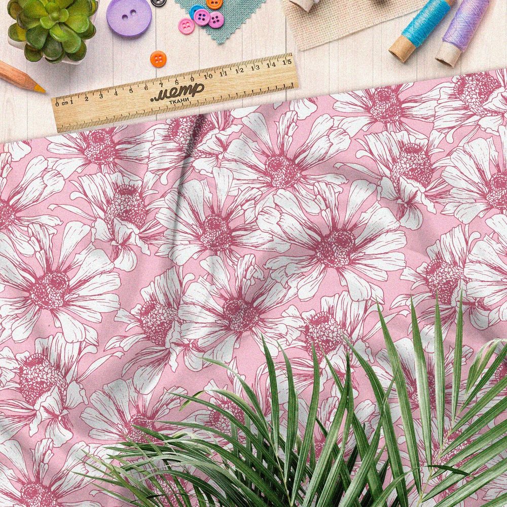 Ткань дюспо воздушно-белые цветы на розовом