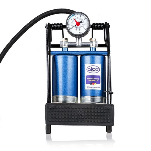 Насос ножной /с манометром/ двухцилиндровый, шланг 60 см, 4 адаптера (ALCA)