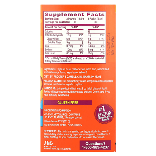 Metamucil, On-The-Go, 4 в 1 клетчатка, апельсин, без сахара, 30 пакетиков с порошком по 5,8 г (0,21 унции)