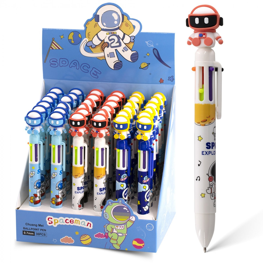 Ручка шариковая Alingar, "Космонавтик", 0,7 мм, 6 цветов, автоматическая, круглый, цветной, пластиковый корпус, карт. уп.