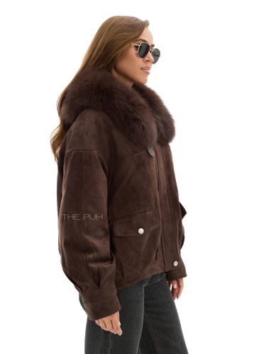 Утепленная замшевая куртка шоколадного цвета