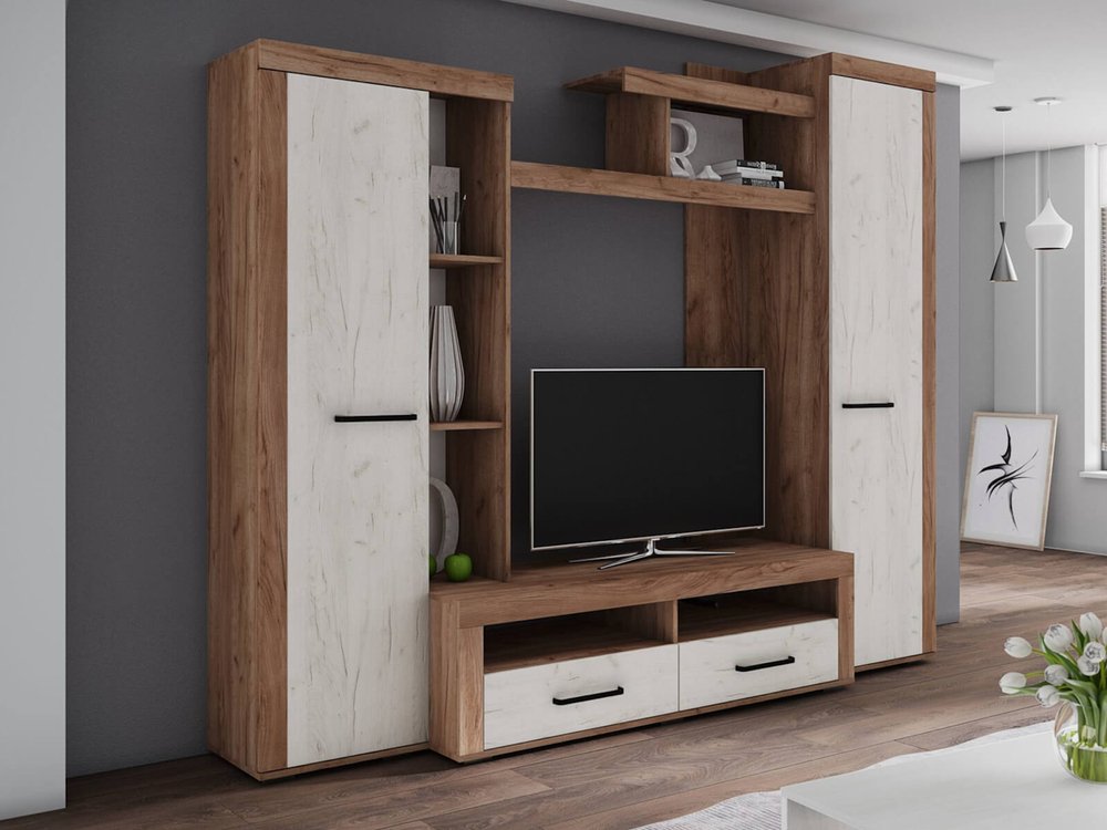 Гостиная Марсель-4 дуб крафт золотой/кашемир, крафт табачный/дуб крафт белый, крафт серый/графит серый